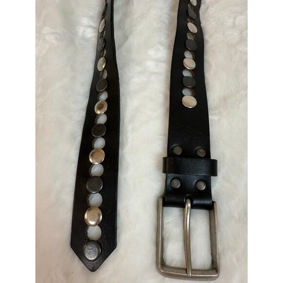 BRAVE Gordic Gump Belt Black Leather Italian Buckle Rivet Size 32 Ethically Made - Picture 2 of 12